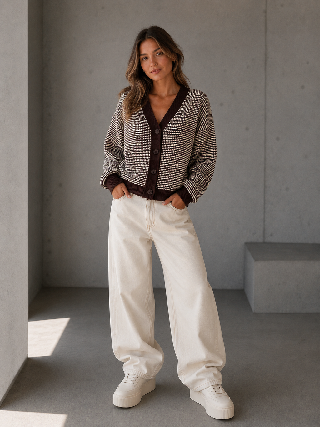 Sweter Hazel Czekolada Ecru
